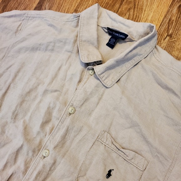 Vtg Polo Ralph Lauren Shirt Men Large Khaki Linen Striped Corduroy Button Down - Picture 1 of 7